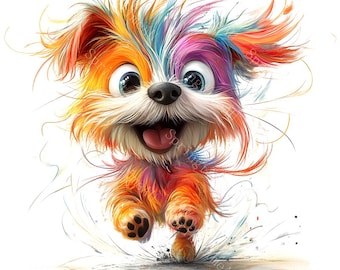 16 Whimsical Dog  Clipart, Funny Quirky Dog, Cute Dog, Frazzled Dogs, Printable Watercolor, High-Quality JPGs, Paper Craft, Junk Journal