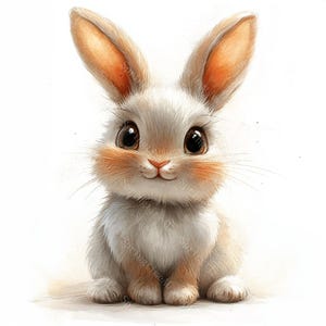 18 imágenes prediseñadas de conejitos esponjosos, imágenes prediseñadas de conejos lindos, guardería de conejitos, acuarela imprimible, archivos JPG de alta calidad, PaperCraft, diario basura