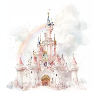 14 Princess Castle Clipart, Magical Fairytale Castle, Pink castle, Printable Watercolor,High-Quality JPGs, Paper Craft, Junk Journal