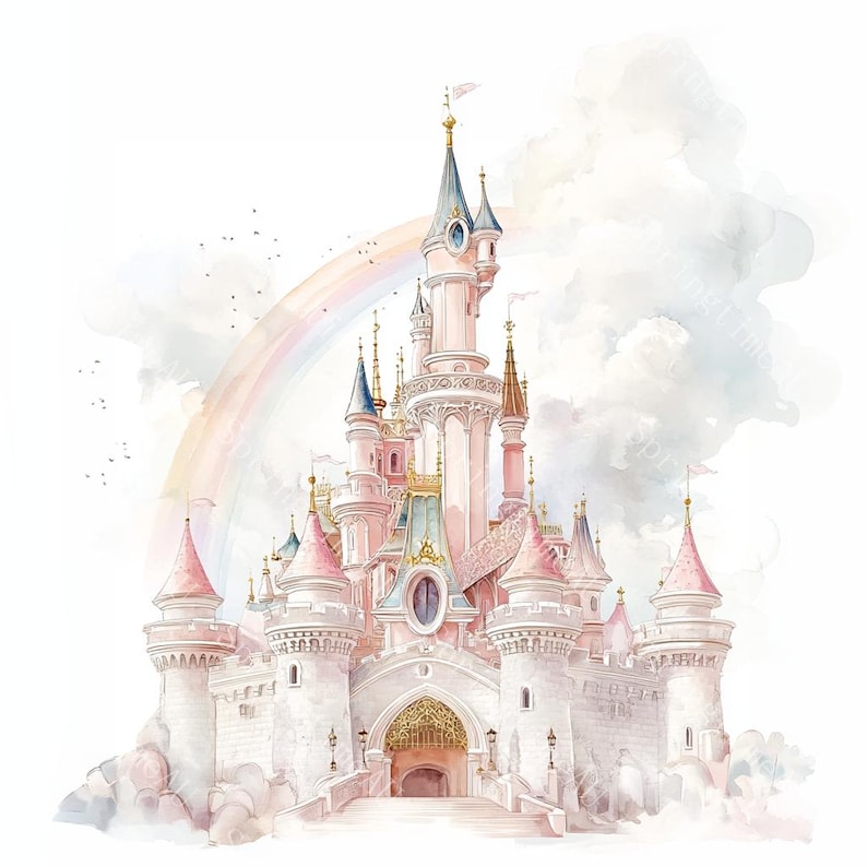 14 Princess Castle Clipart, Magical Fairytale Castle, Pink castle, Printable Watercolor,High-Quality JPGs, Paper Craft, Junk Journal