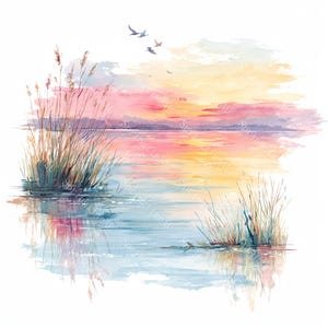 20 Clipart di paesaggi lacustri, paesaggi naturali, laghi di montagna, acquerelli stampabili, JPG di alta qualità, cartacei, diari spazzatura, download digitale