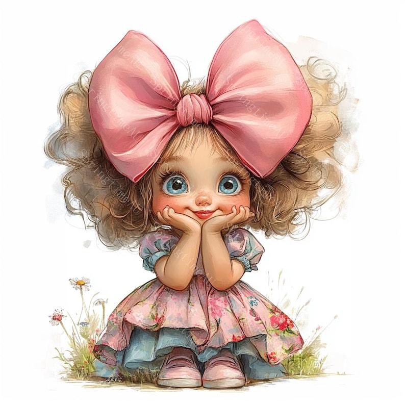 20 Cute Little Girl in Pink Dress Clipart, Vintage Girl, Cute Girl ...