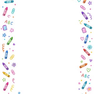16 Crayon Border Clipart, Printable Classroom Paper JPG, Back To School,  A4 Page, Teacher Worksheet Frames, School Digital Download Kit