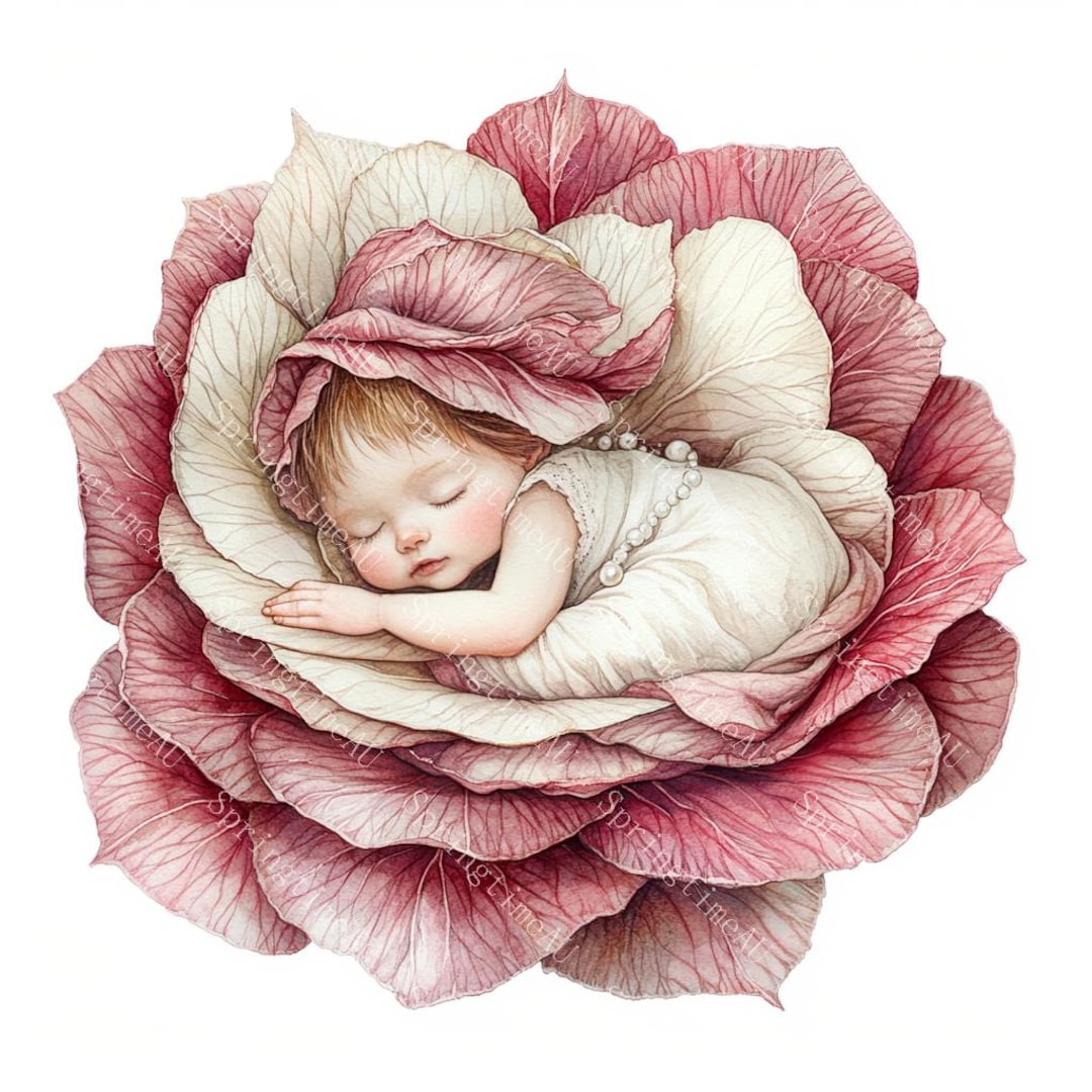 花の上で眠る可愛い妖精のイラスト20選、森の妖精、水彩画、高画質JPG