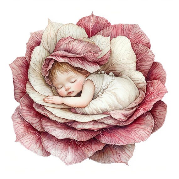 花の上で眠る可愛い妖精のイラスト20選、森の妖精、水彩画、高画質JPG