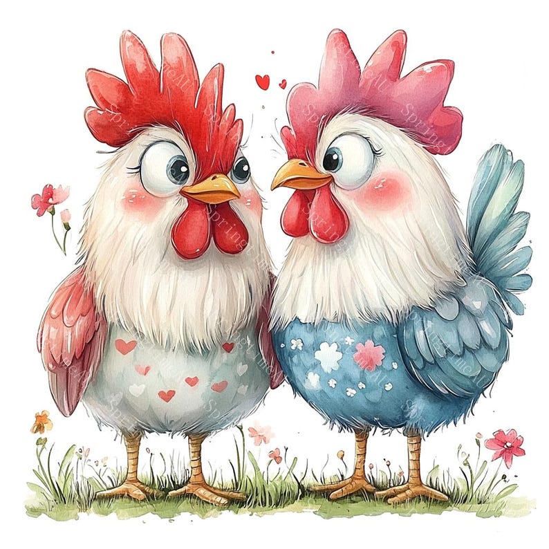 16 Cute Chicken Clipart, Cute Farm Rooster, Baby Chicken, Country Animal, Printable Watercolor, High-Quality JPGs, Paper Craft, Junk Journal