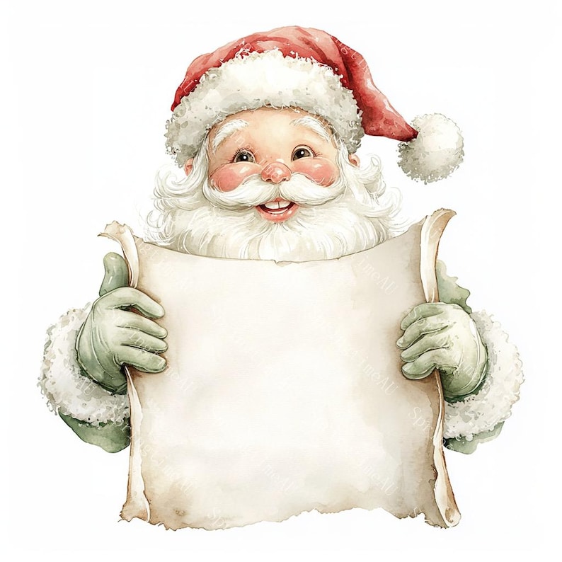 20 Santa Holding Blank Scroll Clipart, Christmas Card, Printable ...
