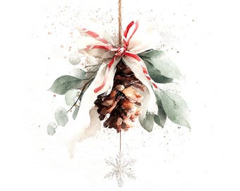 18 Tannenzapfen Clipart, Tannenzweige, Weihnachtscliparts, Tannenzweige, Tannenzweige, Tannenzweige, druckbare Aquarellbilder, hochwertige JPGs, Papiermodelle, Junk Journal