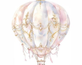18 balonów na gorące powietrze Clipart, Pastelowy słodki balon na gorące powietrze, Sztuka ścienna do pokoju dziecięcego, Wydrukowana akwarela, Wysokiej jakości pliki JPG, PaperCraft, Dziennik śmieci