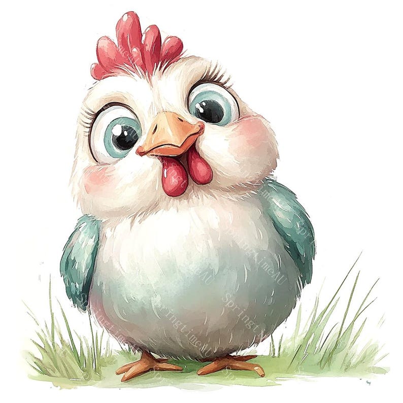 16 Cute Chicken Clipart, Cute Farm Rooster, Baby Chicken, Country Animal, Printable Watercolor, High-Quality JPGs, Paper Craft, Junk Journal