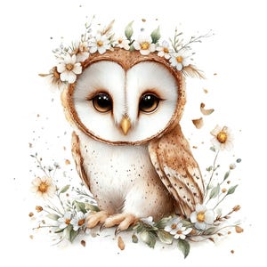 20 Cute Barn Owl Clipart, Woodland Owl, Floral Owl, Nursery Decor, Printable Watercolor, High-Quality JPGs, Papercraft, Junk Journal