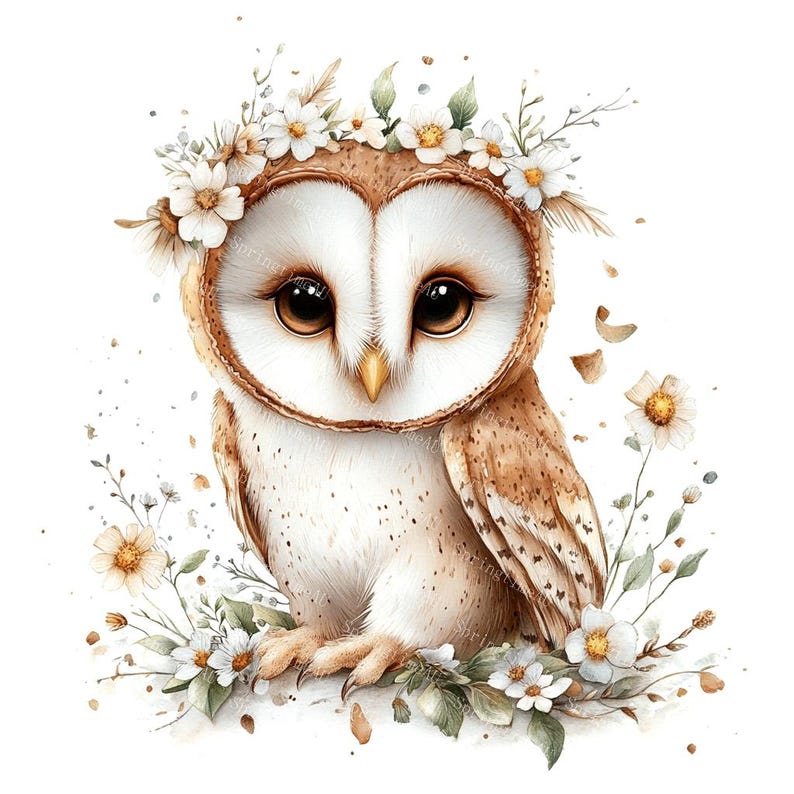 20 Cute Barn Owl Clipart, Woodland Owl, Floral Owl, Nursery Decor, Printable Watercolor, High-Quality JPGs, Papercraft, Junk Journal