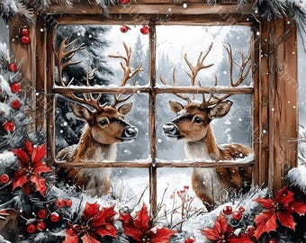 14 imágenes prediseñadas de ventana navideña vintage, ventana de invierno, acuarela imprimible, archivos JPG de alta calidad, manualidades de papel, diario basura
