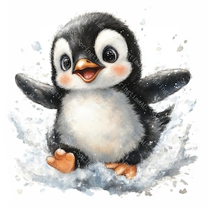 18 Cute Penguin Clipart, Adorable Baby Penguin, Arctic Animal,Nursery Decor,Printable Watercolor,High-Quality JPGs, Papercraft, Junk Journal