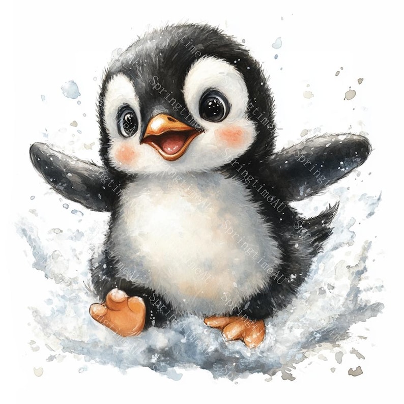 18 Cute Penguin Clipart, Adorable Baby Penguin, Arctic Animal,Nursery Decor,Printable Watercolor,High-Quality JPGs, Papercraft, Junk Journal