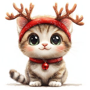 20 schattige kerstkat clipart, schattig kerstkatje, afdrukbare aquarel, hoogwaardige JPG&#39;s, Paper Craft, Junk Journal, digitale download