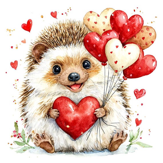 20 Animals Valentine Day Clipart, Love Graphics, Valentines Day, Printable Watercolor, High-quality Jpgs, Paper Craft, Junk Journal