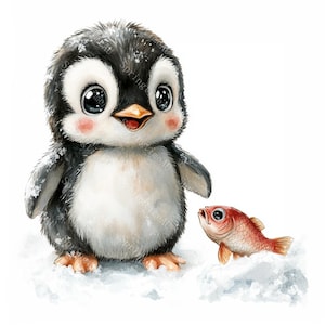 18 Cute Penguin Clipart, Adorable Baby Penguin, Arctic Animal,Nursery Decor,Printable Watercolor,High-Quality JPGs, Papercraft, Junk Journal