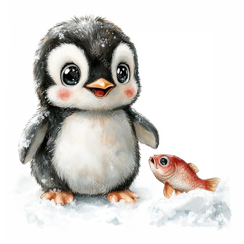 18 Cute Penguin Clipart, Adorable Baby Penguin, Arctic Animal,Nursery Decor,Printable Watercolor,High-Quality JPGs, Papercraft, Junk Journal