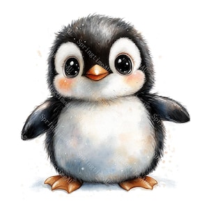 18 Cute Penguin Clipart, Adorable Baby Penguin, Arctic Animal,Nursery Decor,Printable Watercolor,High-Quality JPGs, Papercraft, Junk Journal