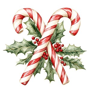 15 Candy Cane Clipart, Watercolor Christmas Sweets, Holiday Crafts, Printable Watercolor, High-Quality JPGs, Paper Craft, Junk Journal