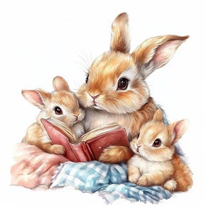 18 weiche Baby-Kaninchen Clipart, Hasen-Familie, gute Nacht, druckbare Aquarell-Dateien, hochwertige JPGs, Papiermodelle, Junk Journal