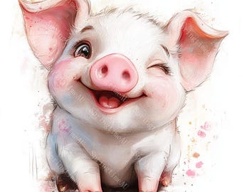 16 Cute Baby Pig Clipart, Adorable Piglet, Piglet Nursery, Farm Animals, Printable Watercolor, High-Quality JPGs, Paper Craft, Junk Journal