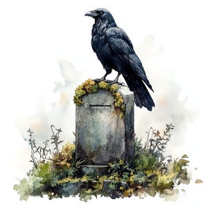 20 Black Raven Clipart, Halloween Crow, Halloween clipart, Printable Watercolor,High-Quality JPGs, Papercraft, Junk Journal,Digital Download