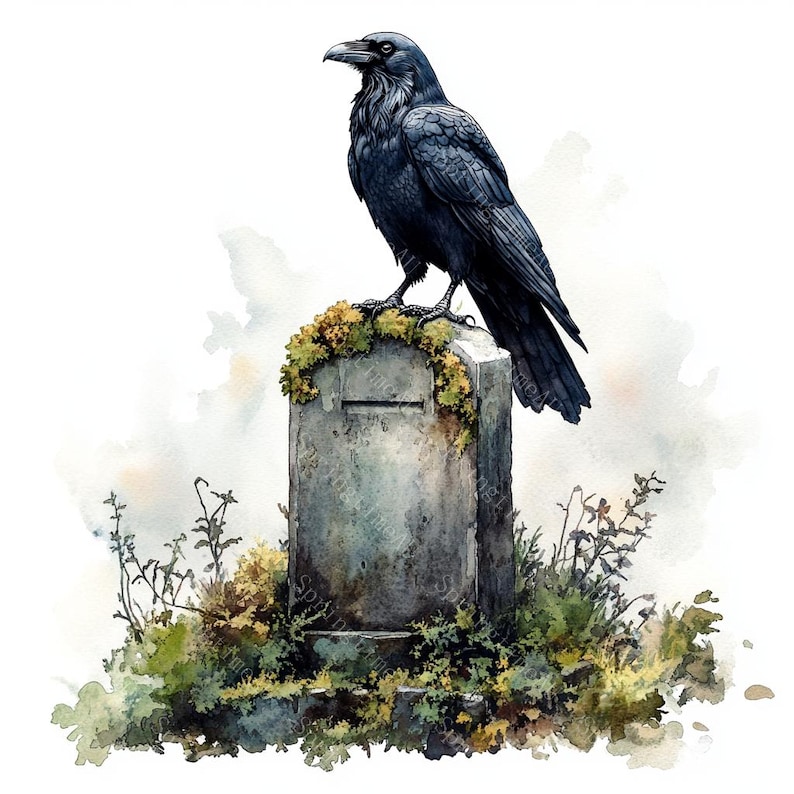 20 Black Raven Clipart, Halloween Crow, Halloween clipart, Printable Watercolor,High-Quality JPGs, Papercraft, Junk Journal,Digital Download