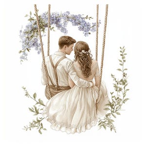18 Bride and Groom on Swing Clipart, Wedding Clipart, Romantic Wedding Day, Printable Watercolor,High-Quality JPGs, Papercraft, Junk Journal