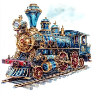18 Vintage Train Clipart, Steam Locomotive, Christmas Train, Antique Train, Printable Watercolor, High-Quality JPGs, PaperCraft,Junk Journal