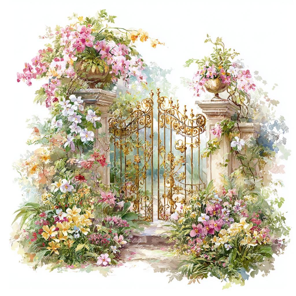20 Floral Garden Gates Clipart, Flower Gates, Floral Wrought Iron Gate ...