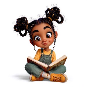 20 Black Girl Reading Clipart,  Afro Girl, Book Lover, Bookworm, Printable Watercolor, High-Quality JPGs, Paper Craft, Junk Journal