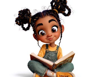 20 Black Girl Reading Clipart,  Afro Girl, Book Lover, Bookworm, Printable Watercolor, High-Quality JPGs, Paper Craft, Junk Journal