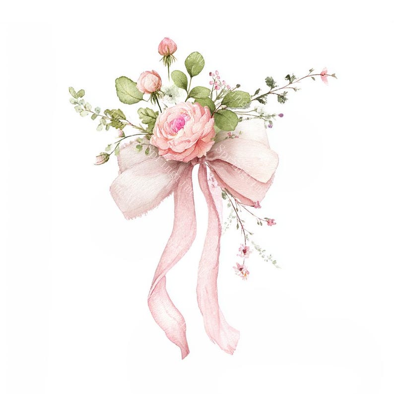 16 Pink Coquette Ribbon Bow Clipart, Wedding Flower, Printable Watercolor,High-Quality JPGs, Paper Craft, Junk Journal, Digital Download