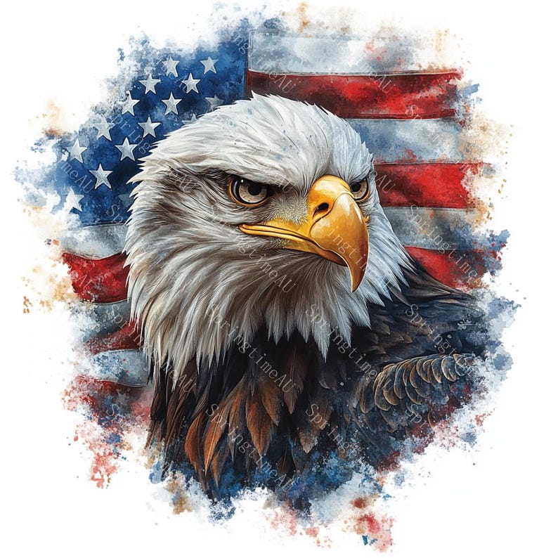 20 Patriotic Bald Eagle Clipart, USA Flag, Independence Day, 4th of July, Printable Watercolor, High-Quality JPGs, Papercraft, Junk Journal