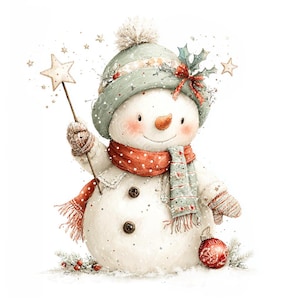 18 Whimsical Snowman Clipart, Christmas Snowman, Festive Holiday, Printable Watercolor, High-Quality JPGs, Paper Craft, Junk Journal