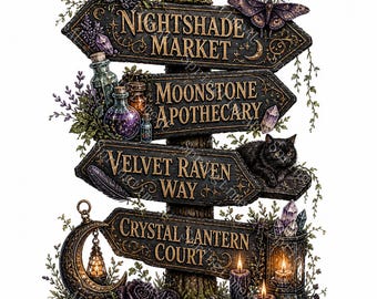 18 Witch Apothecary Roads Clipart, Gotycka Akwarela JPG, Magiczne Znaki Kierunkowe, Halloween Sublimacja, Straszna Sztuka, Pobieranie Cyfrowe