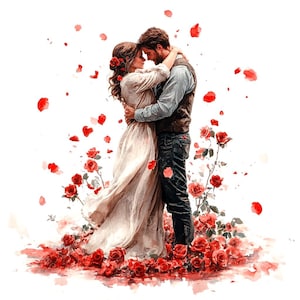 18 Couples in Love Clipart, Couple Hugging, Valentine Couple, Romantic, Printable Watercolor, High-Quality JPGs, Paper Craft, Junk Journal