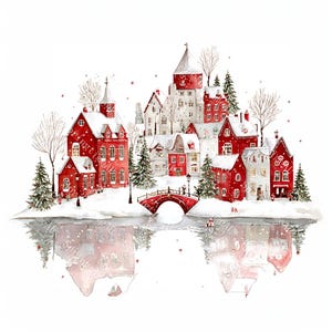 20 Christmas Village Clipart, Christmas Card Art, Printable Watercolor, High-Quality JPGs, Paper Craft, Junk Journal, Digital Download
