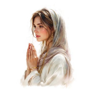 20 Praying Beautiful Woman Clipart,  Christian Lady, Printable Watercolor, High-Quality JPGs, Paper Craft, Junk Journal, Digital Download