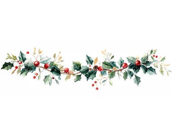 26 imágenes prediseñadas de bordes de guirnaldas navideñas, bordes festivos navideños de invierno, acuarela imprimible, PNG/JPG de alta calidad, manualidades en papel.