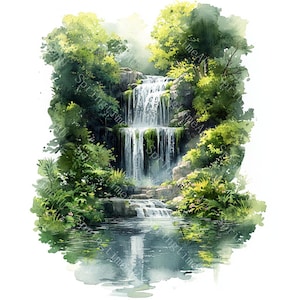 18 cliparts paysage forestier, paysage de verdure, clipart nature, aquarelle imprimable, fichiers JPG de haute qualité, créations en papier, journal indésirable