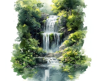 18 cliparts paysage forestier, paysage de verdure, clipart nature, aquarelle imprimable, fichiers JPG de haute qualité, créations en papier, journal indésirable