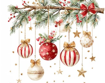 20 Christmas Decor Clipart, Christmas Hanging, Christmas Leaves Decor, Printable Watercolor, High-Quality PNG/JPGs, Papercraft, Junk Journal