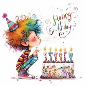 16 Clipart anniversaire garçon original, bébé garçon, gâteau d'anniversaire, fantaisiste, aquarelle imprimable, fichiers JPG de haute qualité, créations en papier, journal indésirable