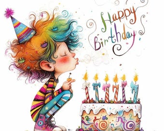 16 imágenes prediseñadas de cumpleaños de niño, bebé, pastel de cumpleaños, acuarela imprimible, archivos JPG de alta calidad, manualidades de papel, diario basura