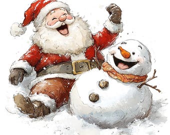 20 udda julclipart med tomten och snögubben, julkort för planerare, utskrivbara akvareller, högkvalitativa JPG-bilder, papperspyssel, skräpjournal