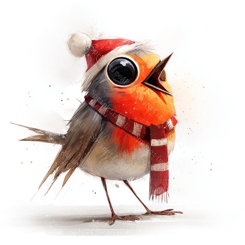 Whimsy Robin 20 Quirky Christmas Robin Clipart, Whimsical Bird, Christmas Card ...