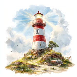 16 Vintage Lighthouse Clipart, Nautical Clipart, Ocean Clipart, Printable Watercolor, High-Quality JPGs, Paper Craft, Junk Journal